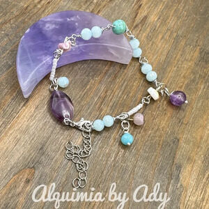 Amethyst /aquamarine/pearls/ rosary link handmade colorful bracelet